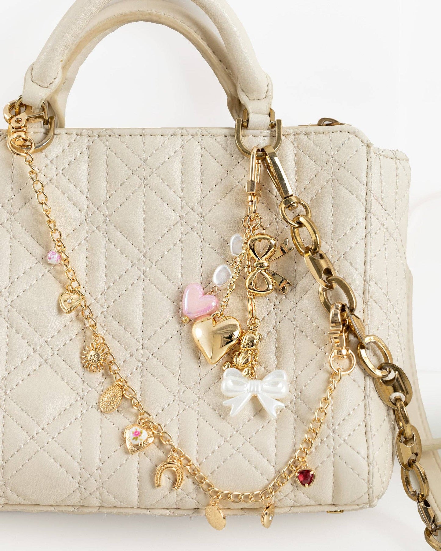 Multi Line Puff Heart Bear Bag Charm