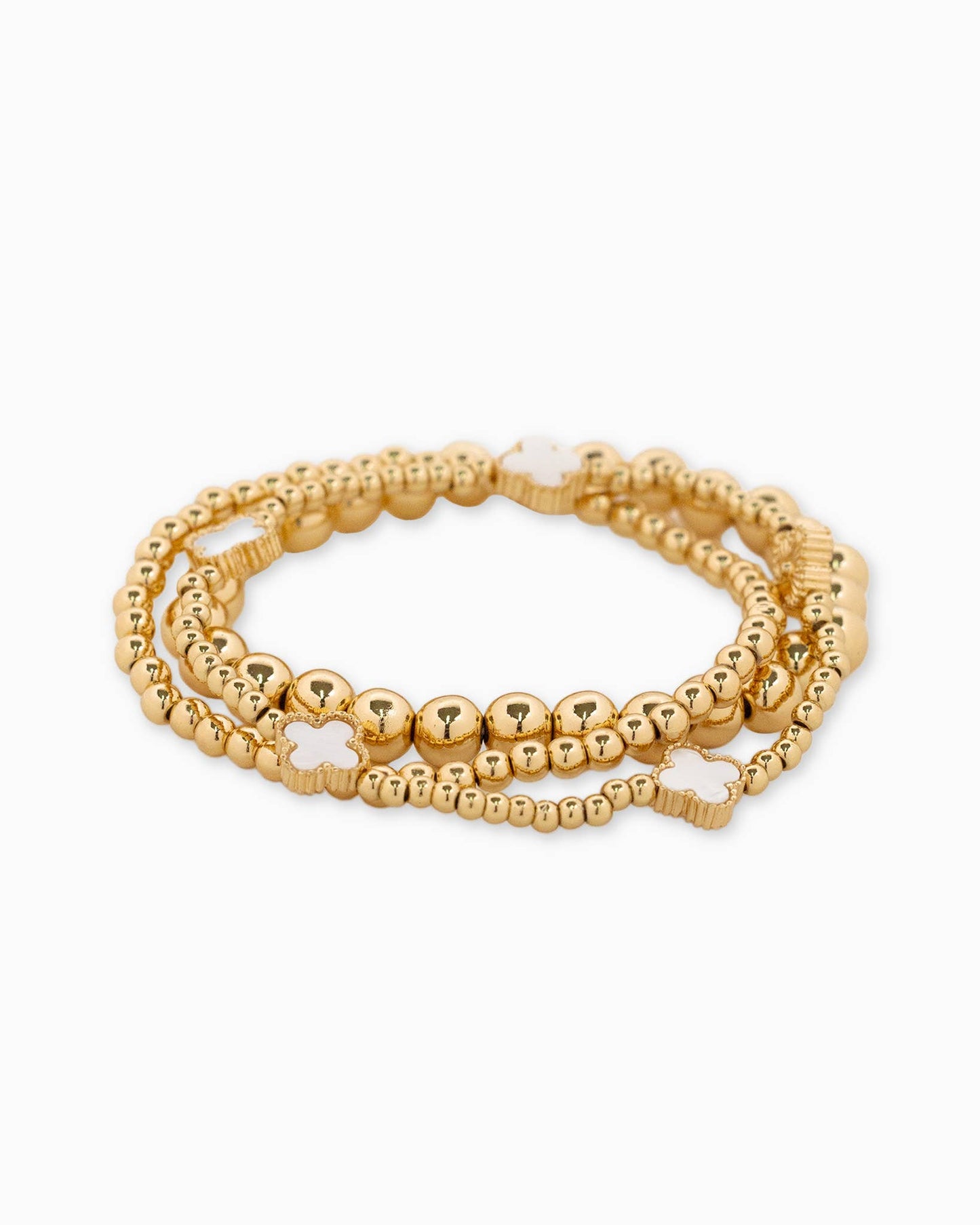 MOP Clover Stretch Beaded Bracelets, Set of 3