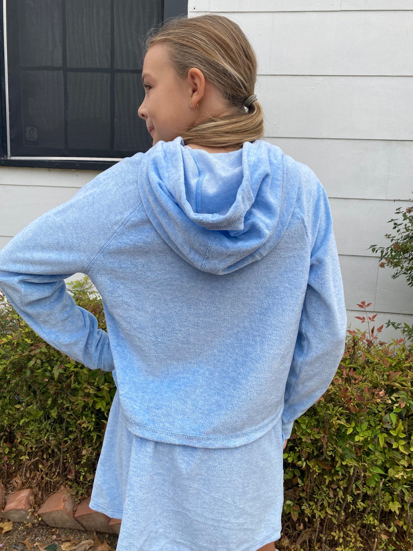 Two Piece Hooded Pullover and Skort Set