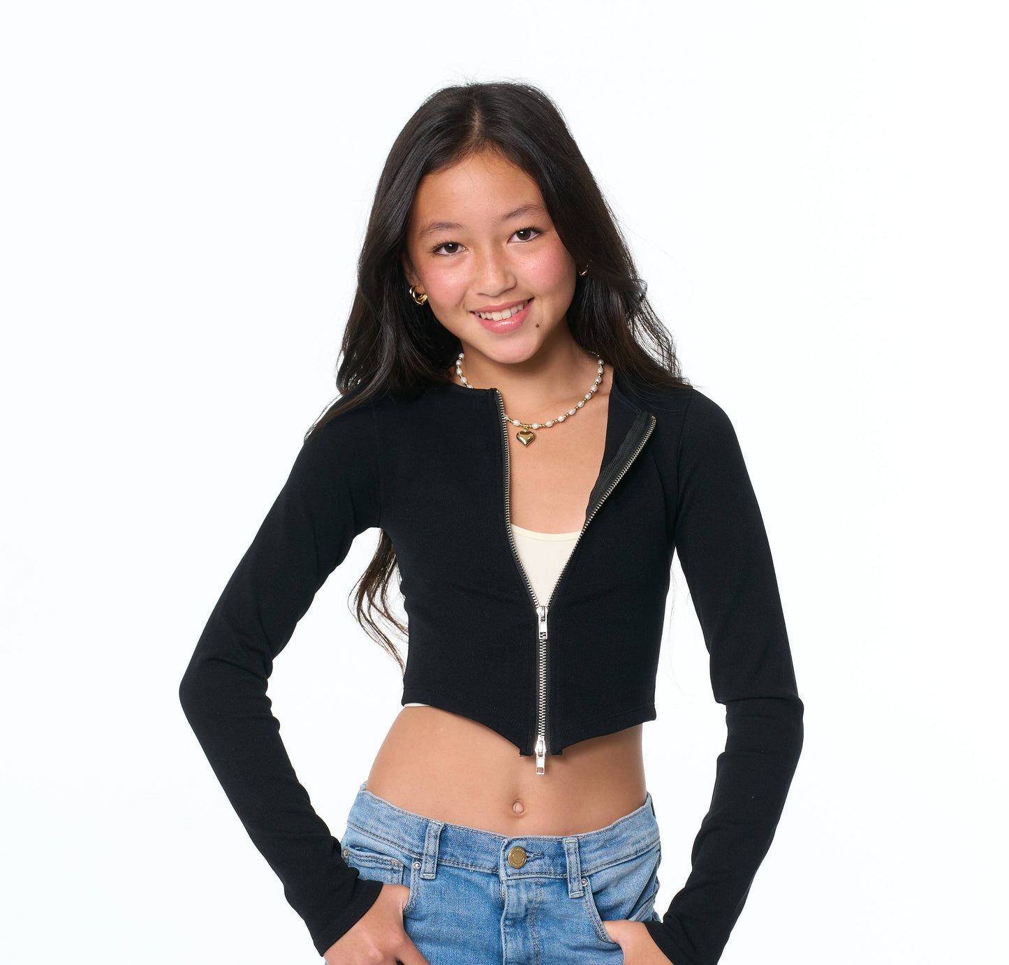 Long Sleeve Seamless Zip up Crop Cardigan For Tweens!!