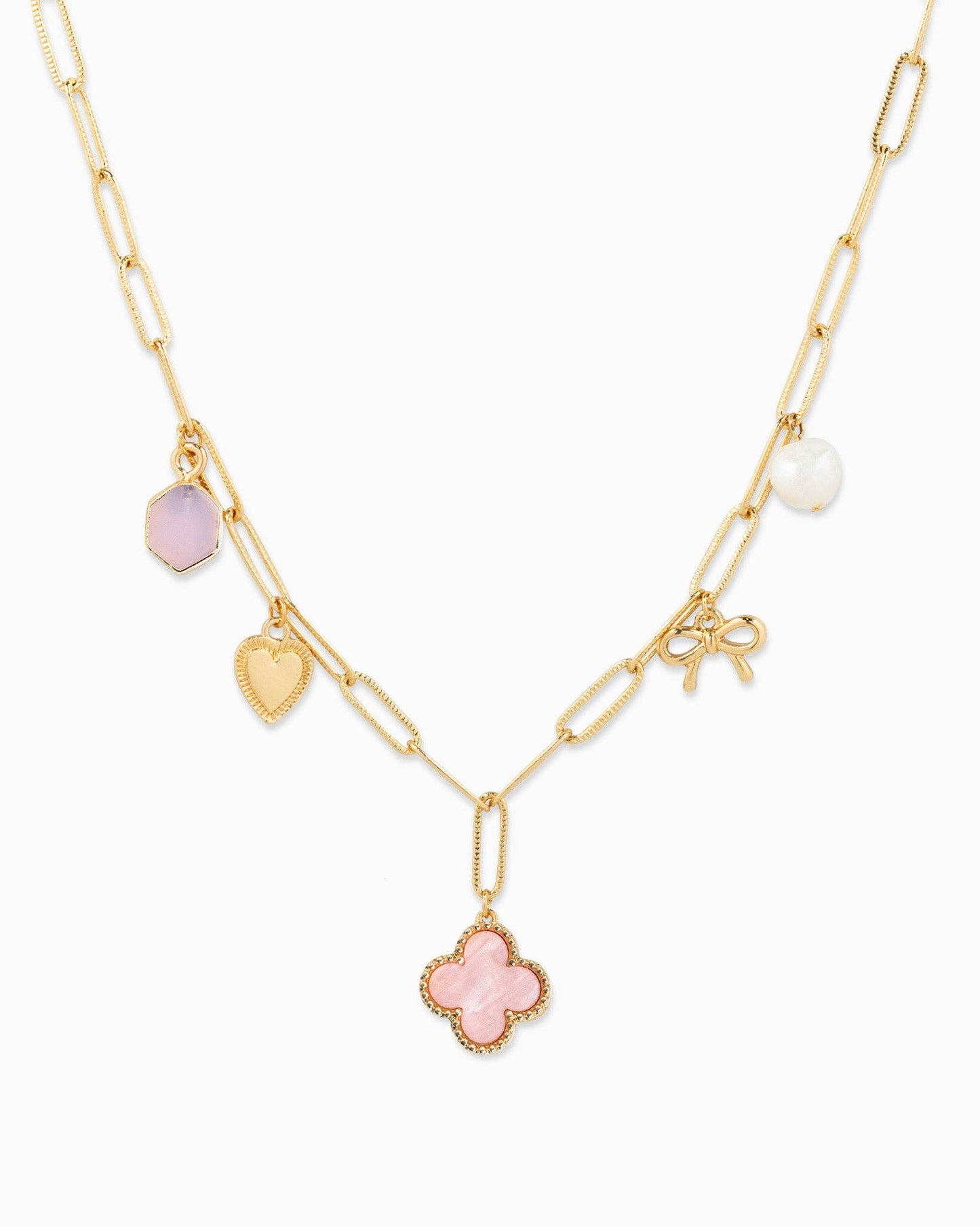 Pink Clover Multi Charm Pendant Necklace